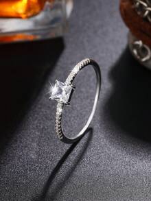 Delicate & Precise EU&US Style S925 Silver Square Cubic Zirconia Princess Ring With Moonstone, Birthstone Jewelry, Suitable For Daily Wear, Easter Gift, Random Box Style - Birthstone Rings - View 15