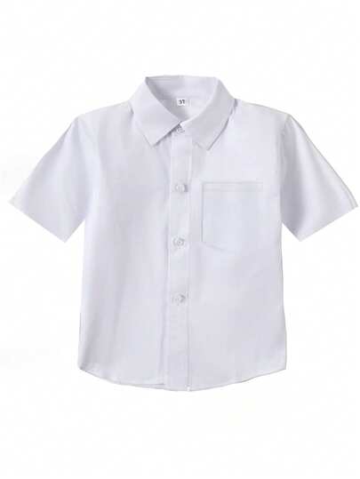 Boys White Short Sleeve Shirt Back To School Shirts Toddler With Pocket Size 6-14Y