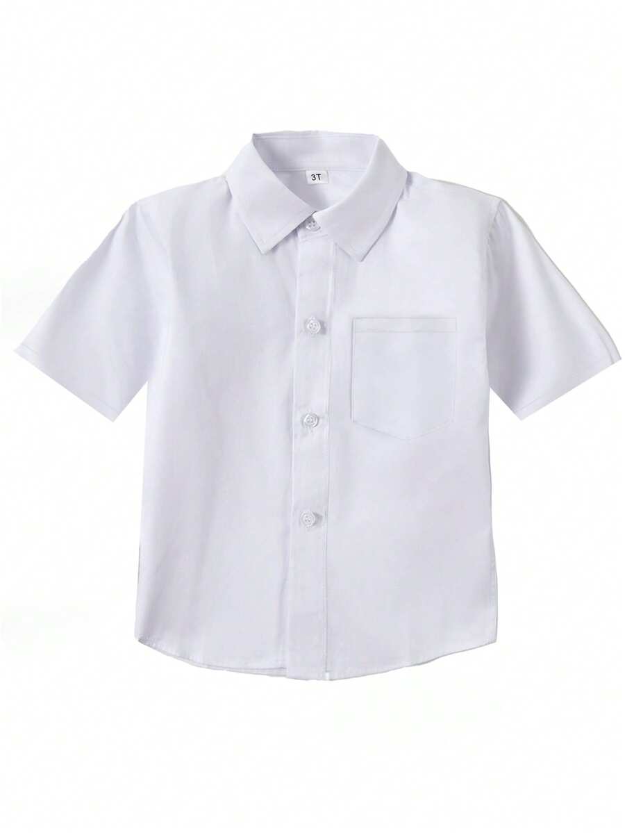 Boys White Short Sleeve Shirt Back To School Shirts Toddler With Pocket Size 6-14Y