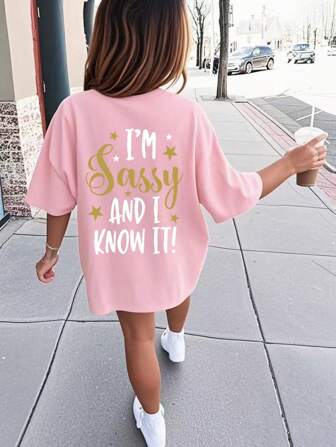 Tween Girl Casual Funny Print Round Neck Short Sleeve T-Shirt Top, Summer