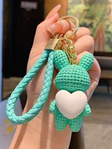 1pc Cartoon Rabbit Heart Shaped Resin Keychain Cute Couple Gift, Bag & Car Pendant Accessories, Birthday Present