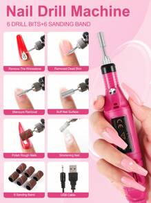 peacecolor 33 PIEZAS Juego de lámpara UV/LED y taladro eléctrico para uñas, cepillo para uñas y bolígrafo de punteado para suministros de manicura, equipo de arte de uñas para principiantes de uñas DIY, regalo para salón de belleza en el hogar