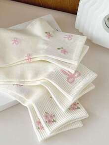 5 Pairs Women's Flower & Bow Decor Mid-Calf Socks, Sweet Campus Style Streetwear, Comfortable & Soft For Daily Wear - Multicolor - View 7