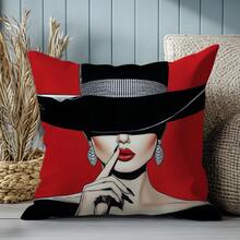 MEMNUN 1pc Red Lip Print Throw Pillow Cover, 17.7*17.7in(45*45cm)/19.69*19.69in(50*50cm)/15.75*15.75in(40*40cm), Single-Sided Printing, Dog Paw Farmhouse Style Polyester Cushion Cover, Perfect Gift For Family And Friends, Suitable For All Seasons - Multicolor - View 9