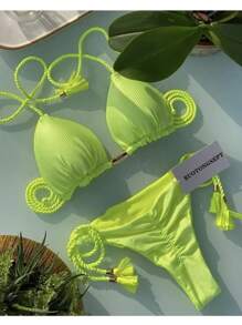 Nuevo Bikini de mujer con triángulo de cuerda sin espalda, traje de baño multicolor