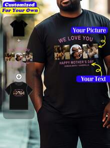 Customized Personalized Loose Round-Neck Dog Cat Pet Memorial Gift Plus Size Men's Casual T-Shirt - Add Your Own Images (Family Photo/Selfie/Pet Photo/Friend Photo/Lover Photo/Girlfriend Photo/Gifts/Logo For Couples/Customizable Tee For Husband Or Boyfriend Or Girlfriend) And Your Text To Design Your Personalized Printed T-Shirt Father's Day Mother's Day