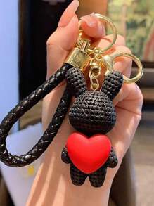 1pc Cartoon Rabbit Heart Shaped Resin Keychain Cute Couple Gift, Bag & Car Pendant Accessories, Birthday Present