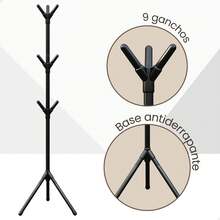 KONTUZ Clothes Organizer Rack With 9 Hooks, Floor Coat Rack, Portable Floor Coat Rack With Unique Design, For Bedroom Or Home Decoration. - màu đen - Xem 6