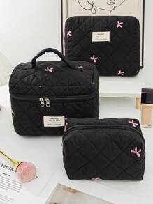 1 Piece Women's Bow Embroidered And Quilted Makeup Bag Sets Travel Cosmetic Bag With Handle Tampon Storage Bag Sanitary Pad Pouch Large Capacity Cosmetic Bag, Lightweight Fluffy Filling Toiletries Bag Mini Travel Makeup Case Pouch For Travel Storage,Daily Use. For School Cosmetic Bag Back To School Supplies Cosmetic Storage School Stuff Bag Organizer Room Stuff