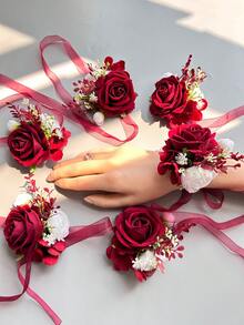 1pc/6pcs Polyester Rose Wrist Corsage, Casual Wedding Accessories For Bride, Bridesmaid, Wedding Party, Banquet Valentine's Day Accessories - Wrist Flower - View 7