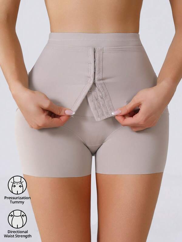 High Waist Button Design Belly Control Pants, Seamless Postpartum Slimming Shapewear Tummy Shaping Leggings For Women