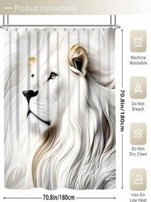 4PCS Jade Lion Revered Shadow - Patterned Bath Curtain Set. It Includes A Waterproof Bath Curtain For Bathtub Partition, A Waterproof Bathroom Partition Curtain With 12 Hooks, A Non - Slip Bath Mat, A Toilet U - Shaped Pad, A Toilet Lid Cover Pad, And It Is A Decorative Bathroom Set. Home Bathroom Decor Fall Decor Bathroom Accessories Back To School - 彩色 - 查看 6