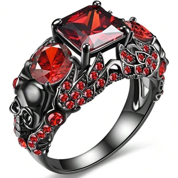1 Piece Of Women's Fashion Personalized Ring Halloween Retro Gothic Skull Dragon Head Design Inlaid Square Imitation Zirconia Ring Nickel-Free Electroplating Copper Material Exquisite Jewelry Suitable For Daily And Festive Wear With Gift