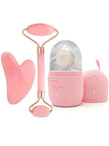 3Pcs Ice Face Roller -Facial Skincare Ice Roller Set,Facial Massage Tool,Silicone Ice Face Roller, Lce Roller,Rose Quartz With Roller Massager And Scraping Gua Plate,For Face & Eye Puffiness Relief, FacialMassager Contour And Enhance Skin Care & Glow,For Eyes, Neck, And Face,Lce Facial RollerMold Cub- Skin Care Toole.Summer Ice Massage Products,Office Supplies School Supplies Travel Essentials.
