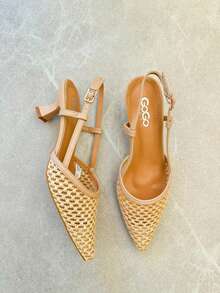 Women's Pointed Toe Hollow Design Adjustable Buckle Elegant Vintage High Heel Sandals Summer Sandals For Women - Khaki - View 2