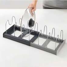 1 Retractable PP+Stainless Steel Pot Lid Holder, Free Up Kitchen Space, Equipped With 7/10 Dividers, Multifunctional Kitchen Storage Tool, Convenient For Storing Pots And Tableware, Suitable For Pot Lids And Plates, Waterproof Stainless Steel Drain Rack, Kitchen Countertops, Cabinets And Shelves, Kitchen Accessories, Restaurant Use