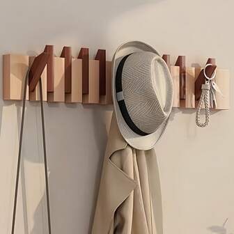 1 件木制钢琴键盘壁架，可折叠挂钩衣帽架，乡村风格衣架，适用于卧室、入口、走廊、储物室、墙壁装饰美学房间装饰