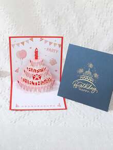 1 pieza Tarjeta de felicitación de cumpleaños hecha a mano con diseño 3D emergente, con un diseño vibrante de pastel y globos con el texto "Feliz Cumpleaños", ideal para regalar a amigos y familiares, perfecta para suministros de fiesta de cumpleaños, eventos de celebración y decoración de fiesta de cumpleaños - Multicolor - Ver 4