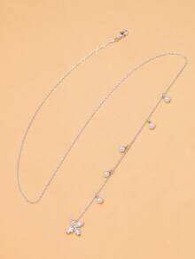 1pc New Minimalist Backless Body Chain Necklace, Bridal Wedding Dress Accessory With Rhinestone Butterfly Pendant - Silver - View 2