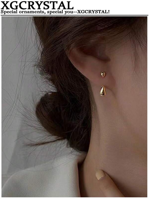 1 Pair Minimalist Elegant Waterdrop Shaped Front & Back Style Earrings For Women, Suitable For Daily, Commute, Light Business, Ball, Banquet, Date, Party, Fashionable High-End Decorative Jewelry