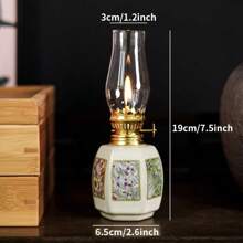 1pc Ceramic Plum, Orchid, Bamboo, Chrysanthemum Oil Lamp, Adjustable Wick Camping Fuel Lamp, Ceramic Candlestick For Altar, Desktop Decor Lamp, Indoor Ceramic Oil Lamp, Oil Lamp/Hurricane Lamp With Flame Control Knob, Celebration Lamp, Retro Metal Appearance, No Power Supply Required.