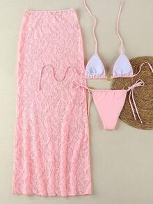 3件套优雅纯色性感女士比基尼套装