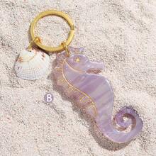 可爱海洋主题钥匙扣，海马、海星、虾、贝壳装饰，简约设计，适合暑假、上学、汽车等场合，哥特风、Y2K风格，圣诞节礼物，可作包包挂饰，送给老师、朋友、姐妹的礼物创意