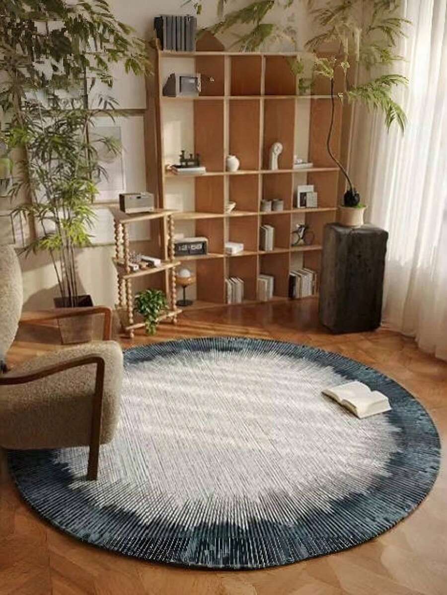 1pc Round Blue Starry Sky Velvet Rug, Vintage Round Rug For Bedroom, Living Room, Sofa, Coffee Table, Computer Chair, Swivel Chair, Small Mat, Suitable For All Seasons - Navy Blue - View 1