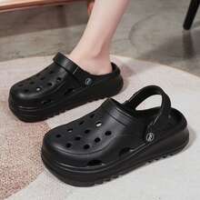 2024年新款女士厚底透氣涼拖鞋,帶有舒適前後繫帶和涼爽感覺 - 黑色 - 查看 5