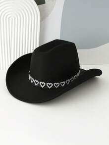 1pc Unisex Unique Elegant Cowgirl Hat With Turquoise Belt, Cowboy Hat, Diamond Hat In Boho Style Vintage Hat, Fashionable Red/Pink/Tomato Red Spinster Hat, Novelty Wide Brim Hat, Great Gift - Rhombus Diamond Chain 026 - View 13