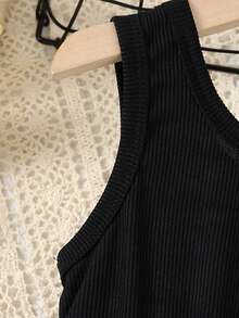 Girls' Casual Simple Ribbed Ditsy Floral Camisole Dress, Spring/Summer - Black - View 4