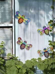 Metal Bee Wall Art Outdoor Decor -1 Pc/4 Pcs Packed With 7.7 "Metal Wall Decor, Bee Outdoor Garden Hanging Decor, Activity-Filled Handmade Wall Art For Patio Garden Patio Decor