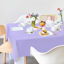 1 pieza/2 piezas Mantel desechable de color morado claro rectangular de unicolor, hecho de poliéster, apto para bodas, cumpleaños, baby showers, reuniones diarias, decoraciones de fiesta, fácil de limpiar - Púrpura malva - Ver 4