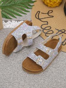 1 Paar neue Mode Farbverlauf Glitzer reflektierendes Material Plateau Kinder Sport Sandalen