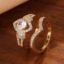 2pcs Women's Elegant High-End Zirconia Ring Set, Fashion Jewelry Gift