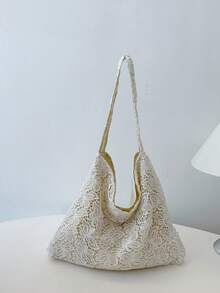 Landhausstil Spitzen Eimer Tasche, Große Kapazität Umhängetasche, Tragetasche für Outdoor & Einkaufen, Sommer