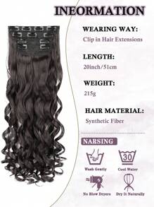 Clip In Hair Extensions, 20 Inch Long Wavy 4PCS Hair Extensions Natural Soft Synthetic Fiber High Temperature Heat Resistance Clip In Hairpieces For Women Weddings Party Daily Use