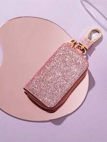 1 pieza Bolsa para llaves de coche, bolsa de almacenamiento de llaves unisex, llavero de piel sintética, bolsa de almacenamiento de llaves brillante y creativa - Multicolor - Ver 8