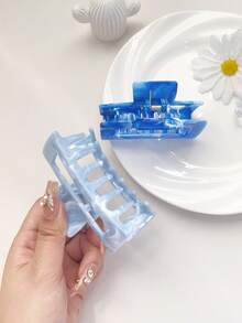2件套大理石纹方形发爪夹，甜美美人鱼奶油蓝沙滩风发饰，发夹，发卡，秋冬度假装扮发夹，夏季女士发夹，旅行，派对发饰 - 彩色 - 查看 2