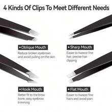 4 PCS Professional Tweezers - Beard And Ingrown Hair, Hair Removal, Etc., Suitable For Eyebrow Hair Removal, Small Portable Storage Bag, Suitable For Boys And Girls - 黑色 - 查看 2