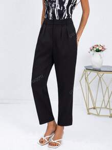 2025 Damen Sommer einfarbige Pendler Taschen gerade Bein Lässig bequeme minimalistische Bundhose, Alltagskleidung