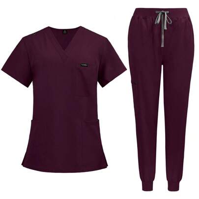 2 Pieces Set, Elegant V-Neck Short Sleeve Nurse Top And High Waist Pants Suit, Women Scrub Uniform, Scrubs Set