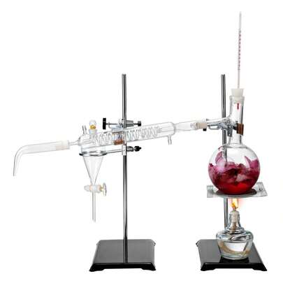 Essential Oil Distillation Kit, 500ml Distillation Apparatus, 3.3 Boro Lab Glassware Distillation Kit With Alcohol Lamp, Ceramic Mesh And 24, 40 Joint, 28 Pcs Set Default