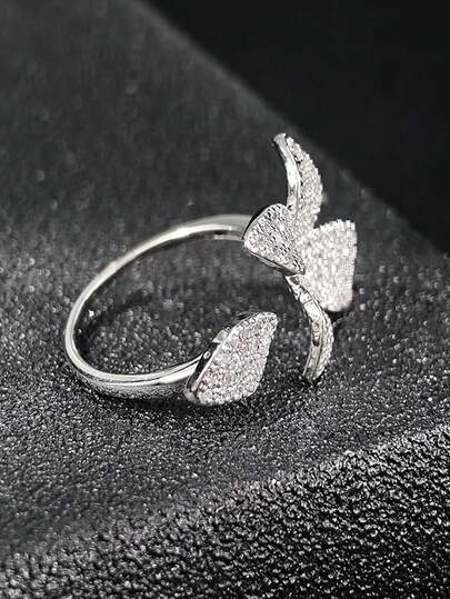 MOONSO 1 件奢华优雅花朵设计开口戒指，适合女士，适合派对、约会、购物、节日礼物，R5433