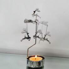 Custom Elegant Reindeer Rotate Candlestick Metal Plated Christmas Deer Tealight Candle Holder Rotary