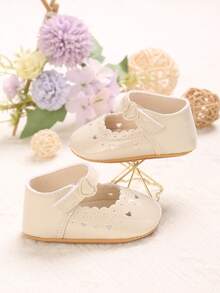 1 Pair Infant 0-1 Years Old Princess Flat Shoes With Soft Rubber Sole, Solid Color For Spring/Autumn