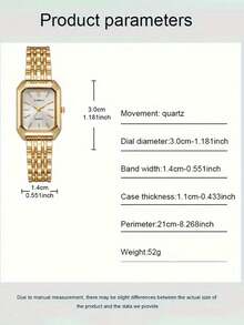 女士时尚方形手表金色合金表带2025奢华女士石英腕表品质女式罗马刻度钟 - 銀色 - 查看 6