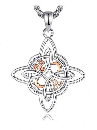 1pc 925 Sterling Silver Minimalist Moonstone Witch Knot Pendant Necklace