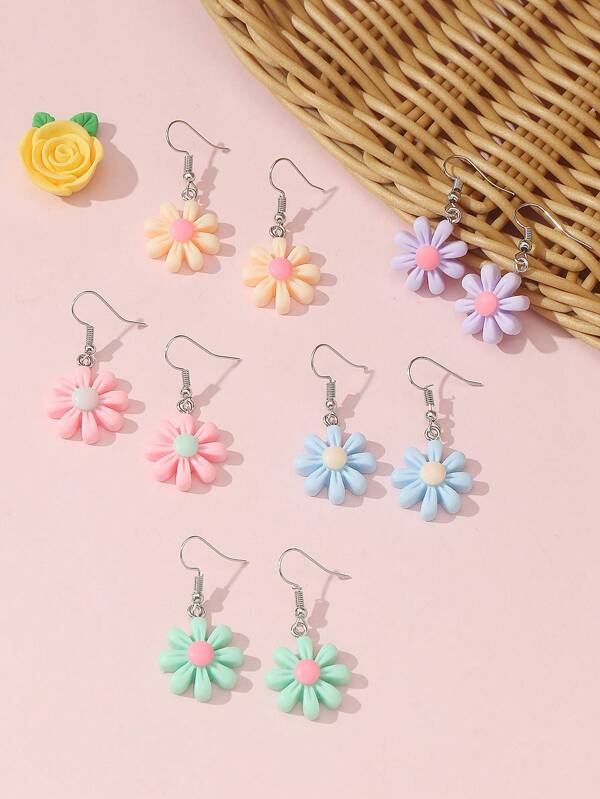 5 Paar bunte Blumen Ohrringe, Schmuckzubehör für Jugendliche, ideales Geschenk für den Sommer