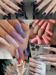 576Pcs False Nails Tips Coffin Colorful Artificial Acrylic Press On Nails Pre-Design Gel Nails Manicure Art Capsule For Girls Women Diy Decoration Nail Supplies Nails - Multicolor - View 4